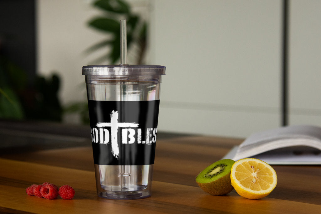 GOD BLESS Cold Cup Tumbler with Straw 16 oz